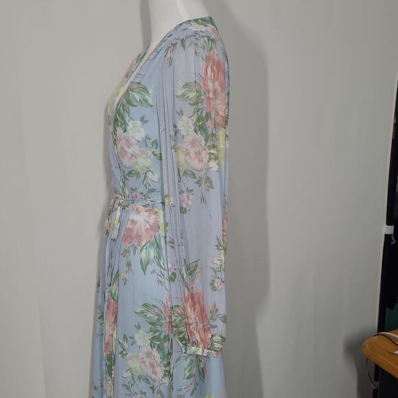 Yumi Kim Heart's Delight Blue Juliette Maxi Wrap Dress Long Sleeve Size Small - Picture 4 of 5